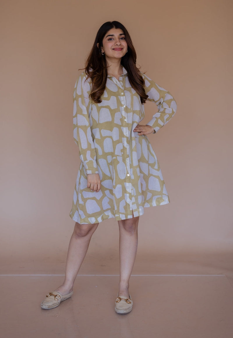 Farah Green Batik MulMul A Line Dress with Slip