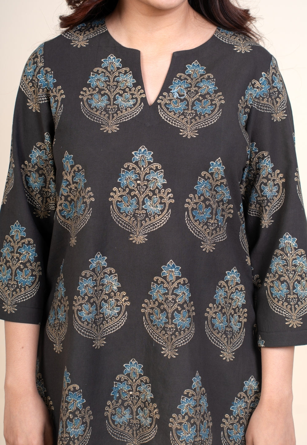 Yuvika Brown Ajrakh Cotton Straight Short Top
