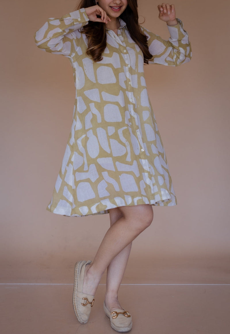 Farah Green Batik MulMul A Line Dress with Slip