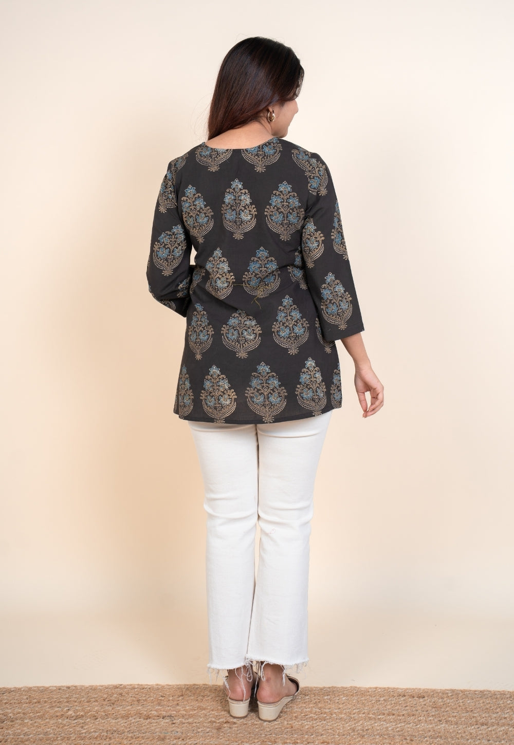 Yuvika Brown Ajrakh Cotton Straight Short Top