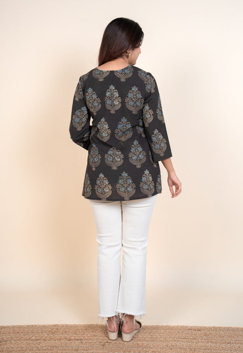 Yuvika Brown Ajrakh Cotton Straight Short Top