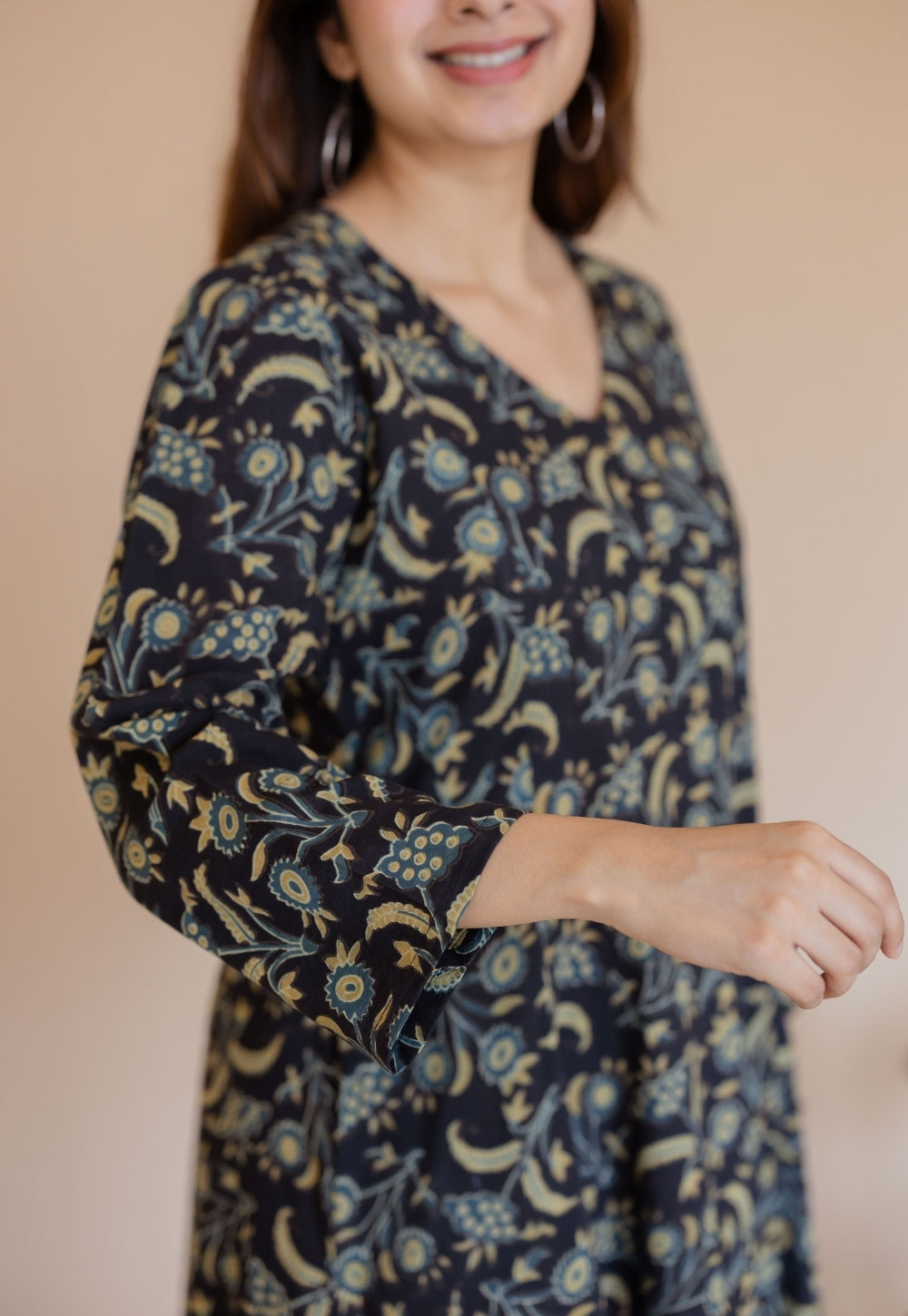 Shruti Black Ajrakh Cotton Kali Kurta