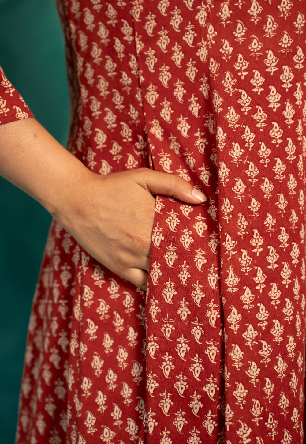 Viha Red Bagru Cotton Kali Kurta
