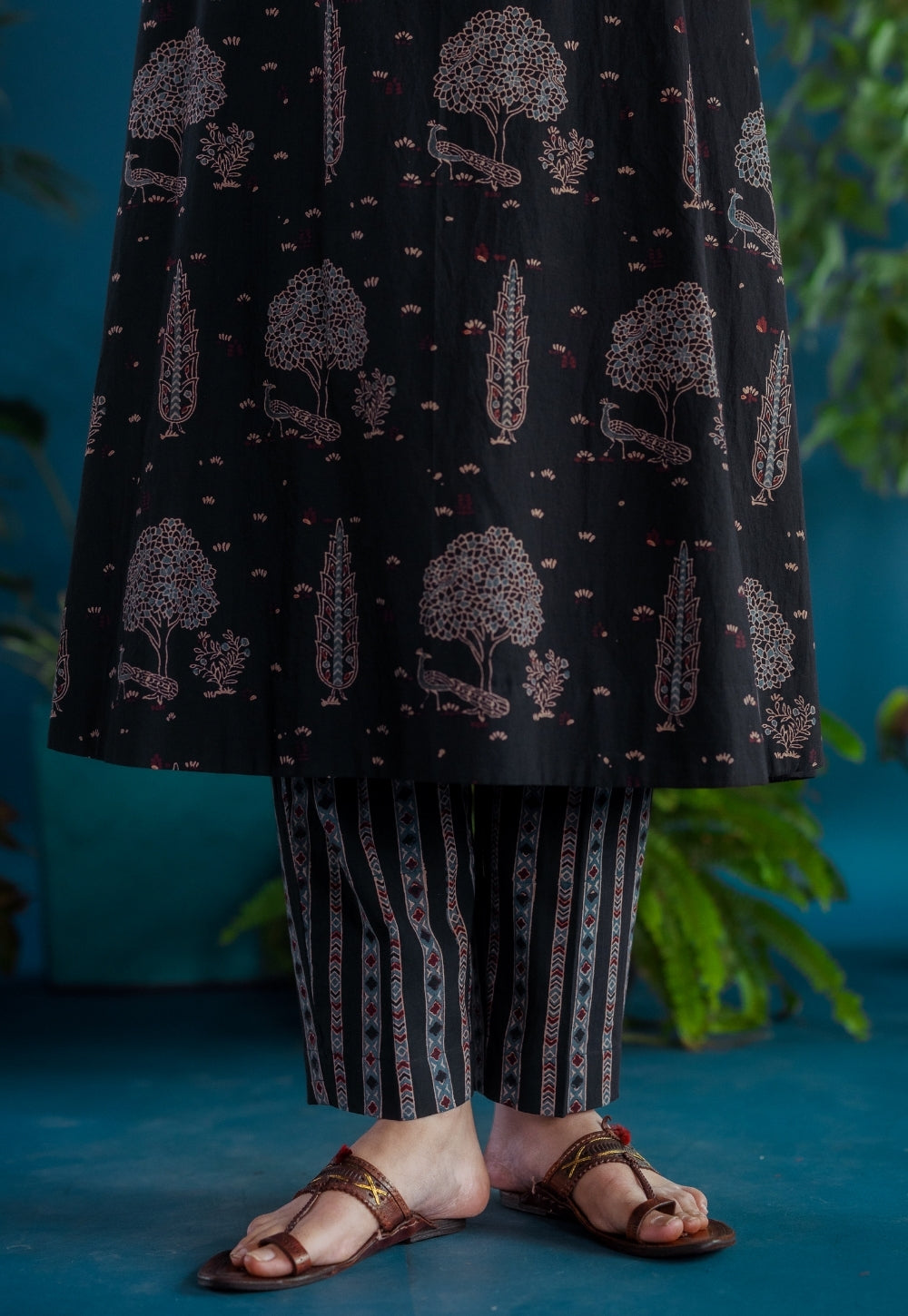 Prita Black Stripes Ajrakh Cotton Narrow Pant