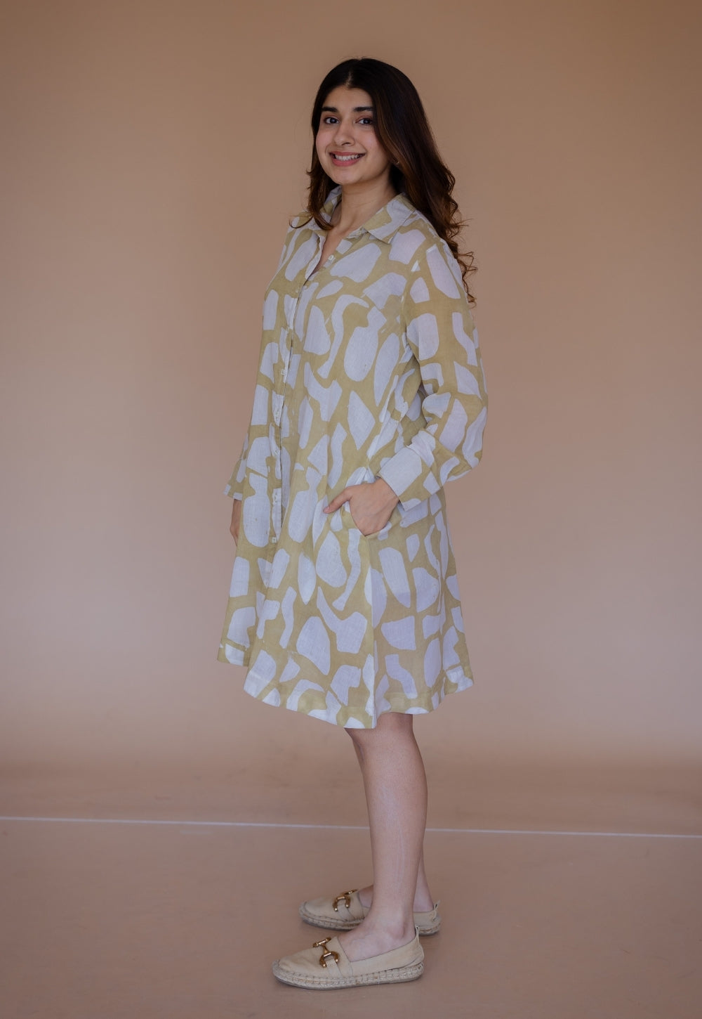 Farah Green Batik MulMul A Line Dress with Slip