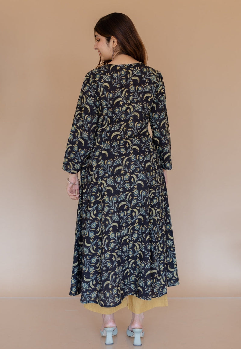 Shruti Black Ajrakh Cotton Kali Kurta