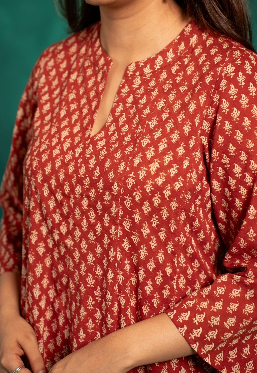 Viha Red Bagru Cotton Kali Kurta
