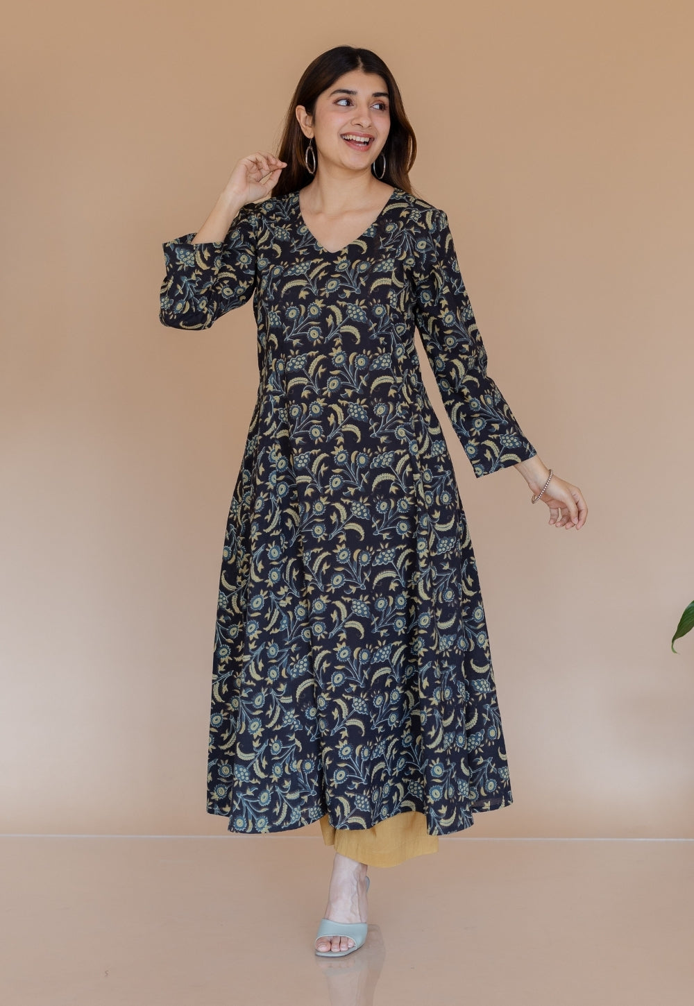 Shruti Black Ajrakh Cotton Kali Kurta