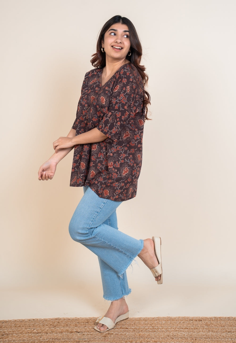 Anshika Red Ajrakh Cotton Anti-Fit Short Top