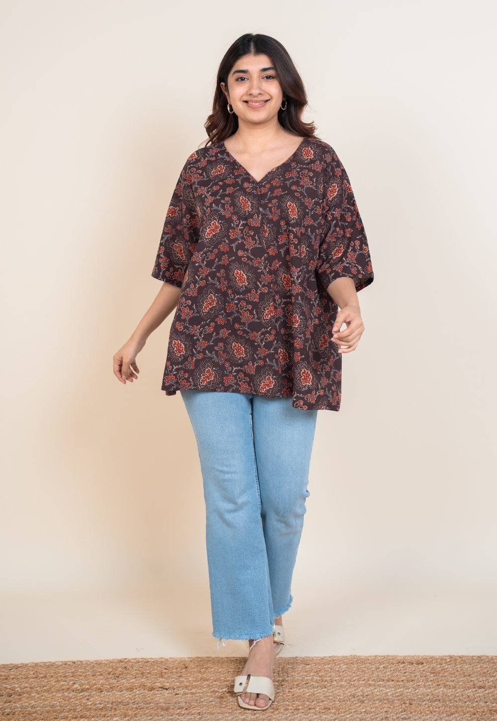 Anshika Red Ajrakh Cotton Anti-Fit Short Top