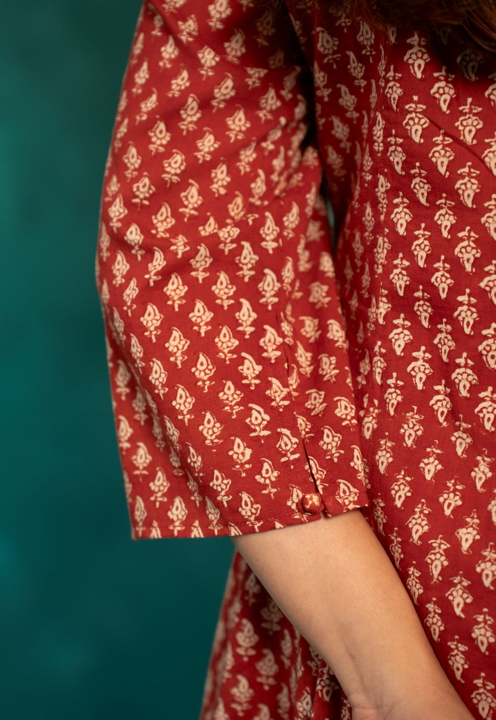 Viha Red Bagru Cotton Kali Kurta