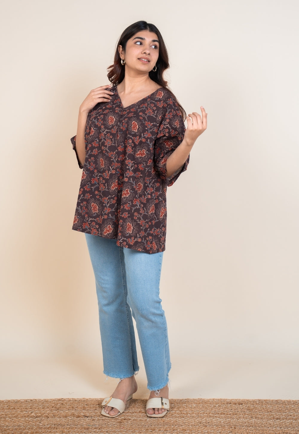 Anshika Red Ajrakh Cotton Anti-Fit Short Top