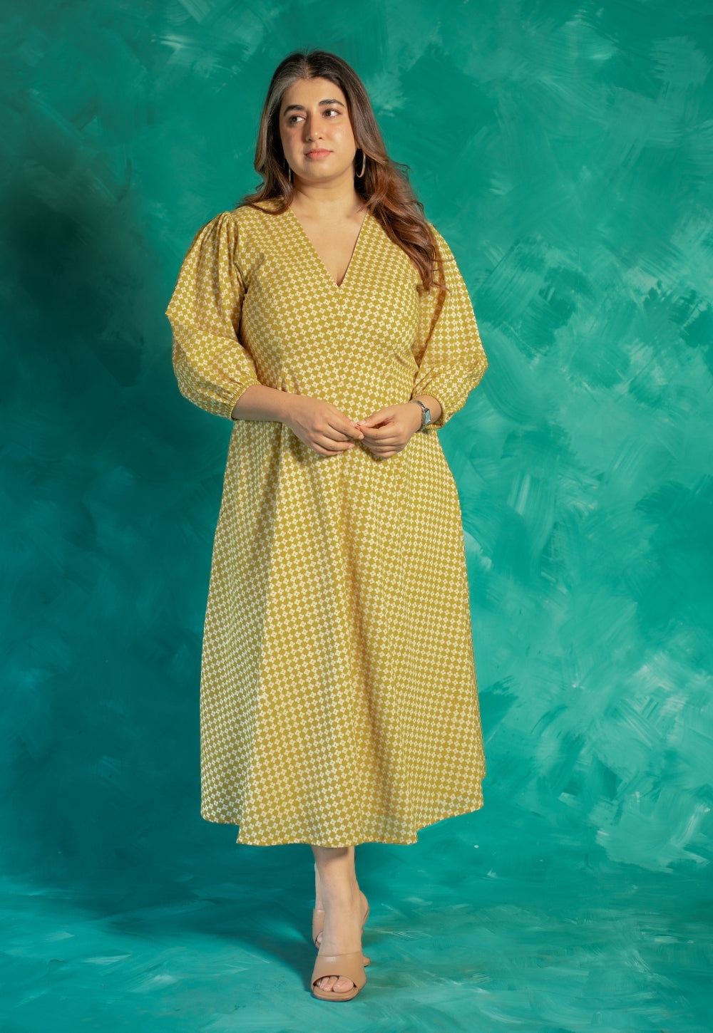 Eyza Yellow Bagru Cotton A Line Dress