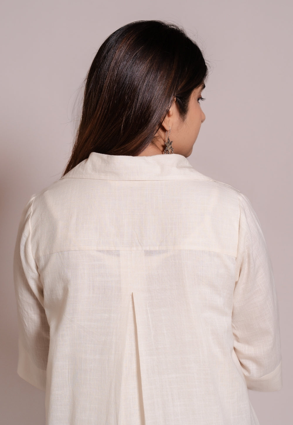 Off White Solid Slub Cotton Straight Co-Ord Set- DyeVerse