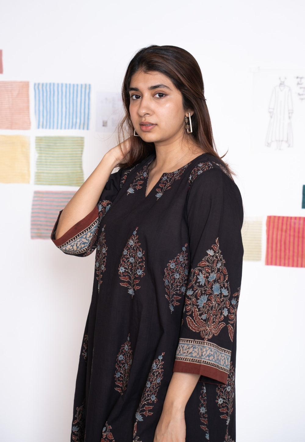 Prisha Black Ajrakh Cotton kali Kurta