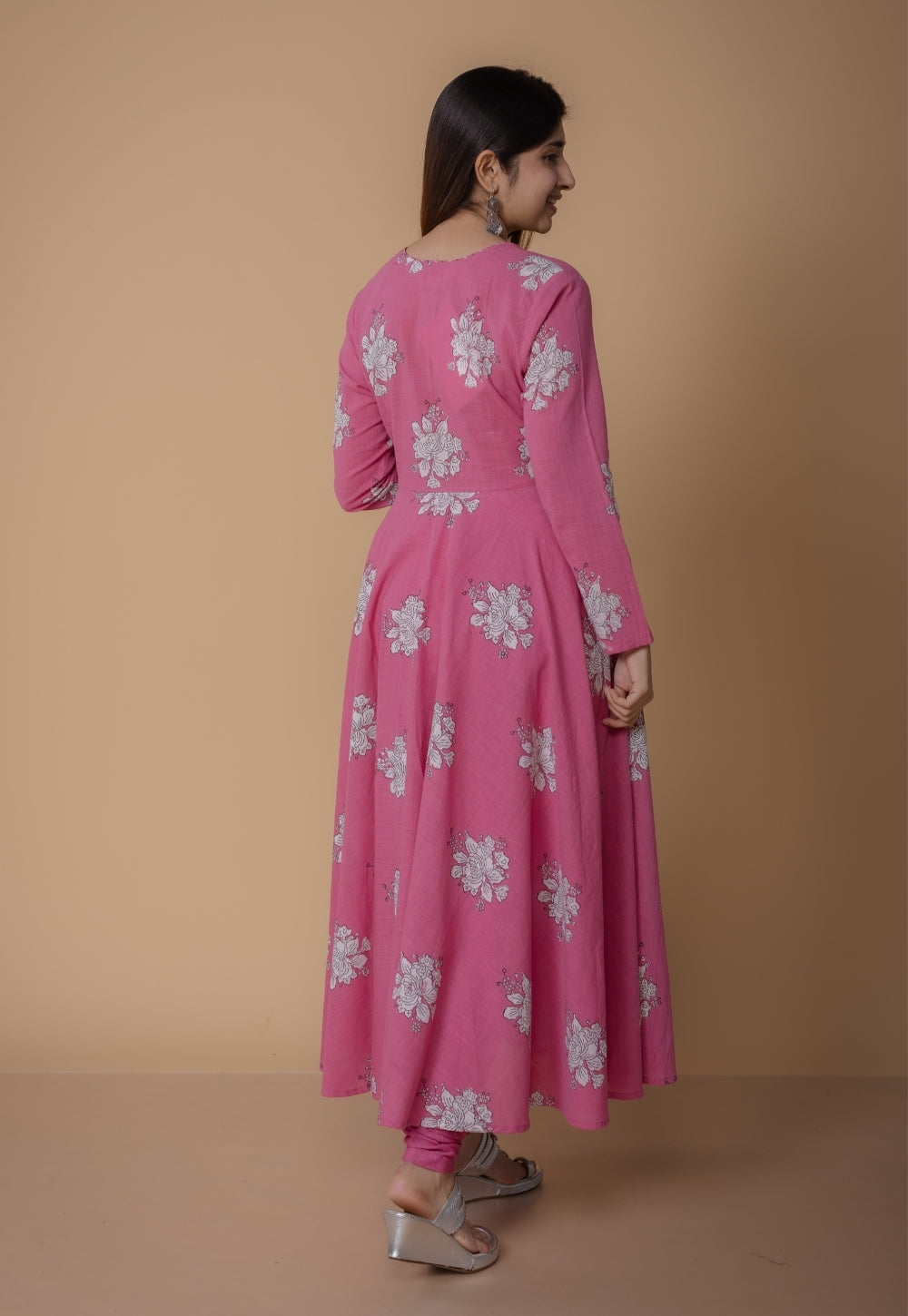 Ruvika Pink Dabu Slub Cotton A Line Kurta