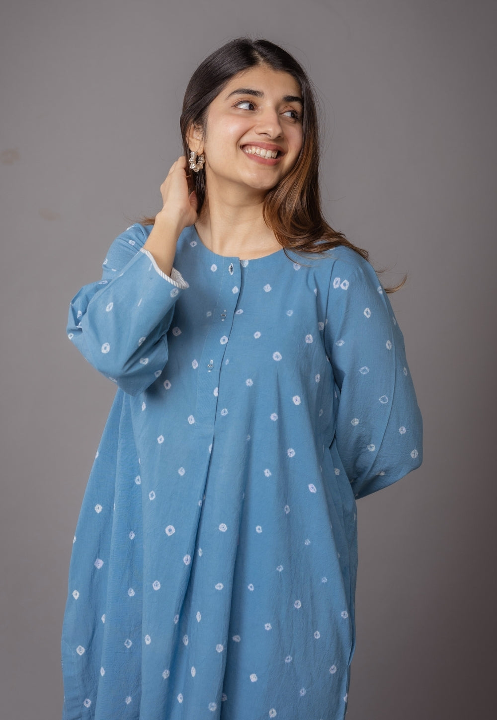 Kaaya Blue Bandhani Cotton Straight Kurta