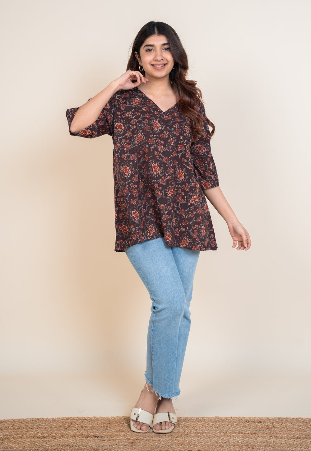 Anshika Red Ajrakh Cotton Anti-Fit Short Top