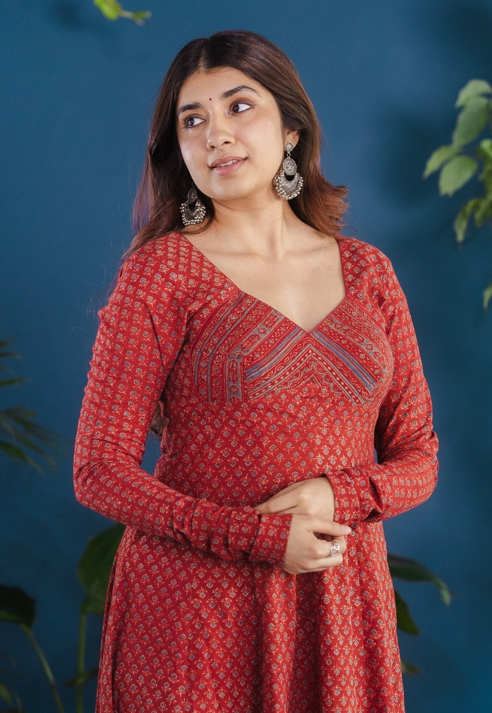 Aniha Red Ajrakh Cotton Kali Kurta