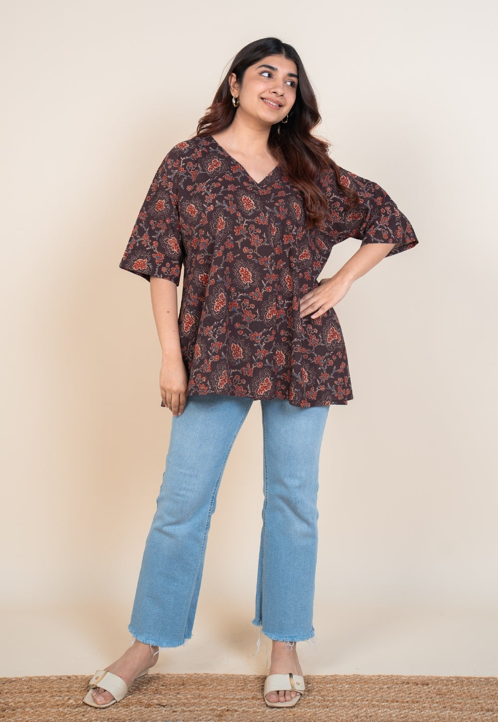 Anshika Red Ajrakh Cotton Anti-Fit Short Top