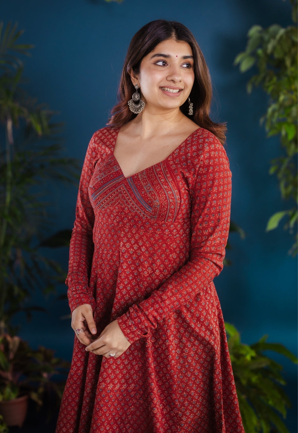 Aniha Red Ajrakh Cotton Kali Kurta