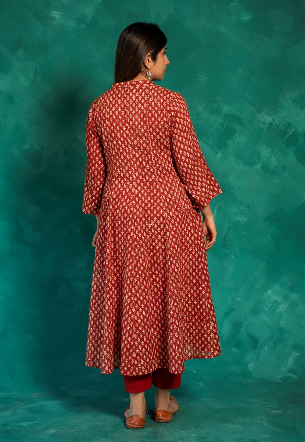 Viha Red Bagru Cotton Kali Kurta