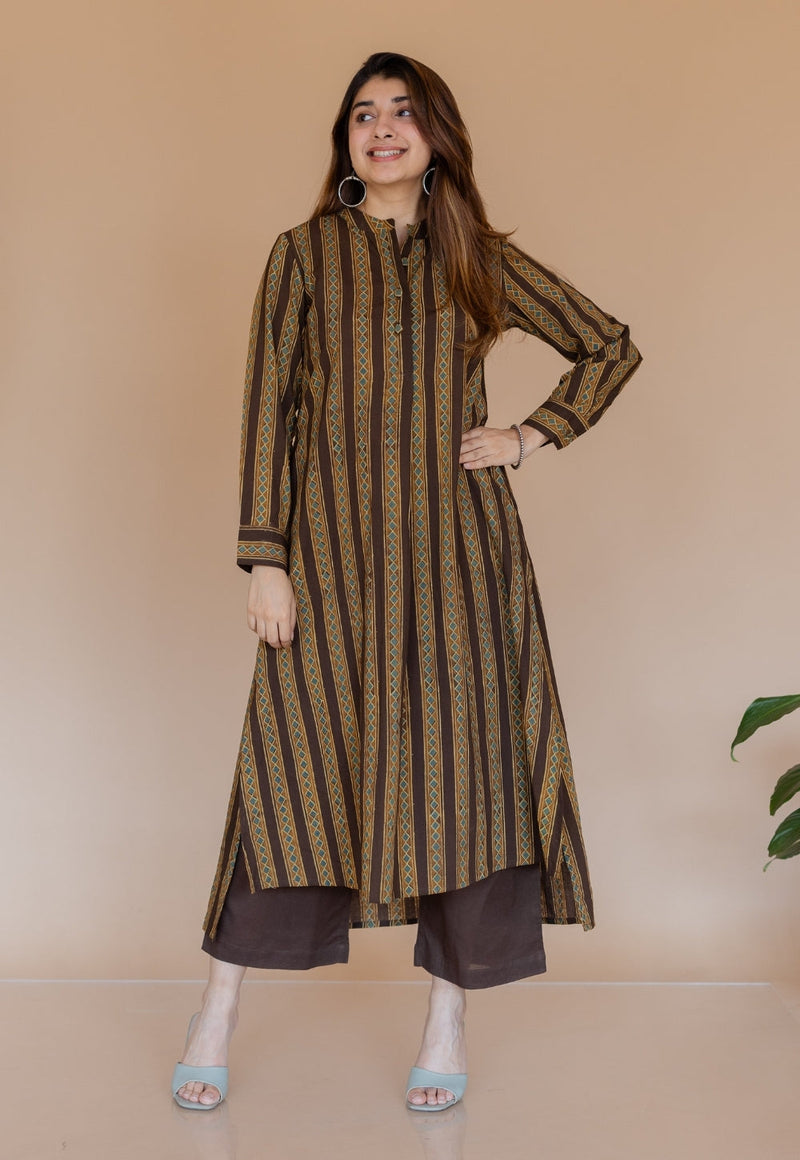 Yami Brown Solid Slub Cotton Palazzo