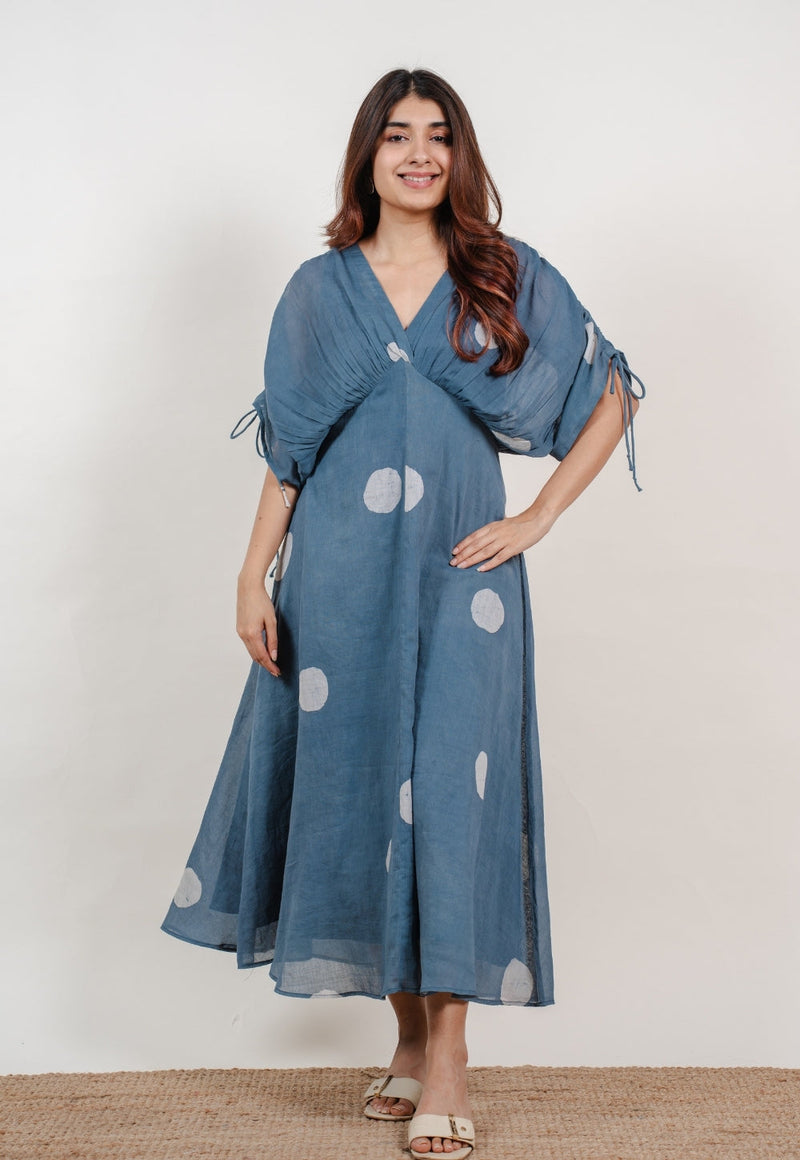 Shifa Blue Batik MulMul A Line Dress