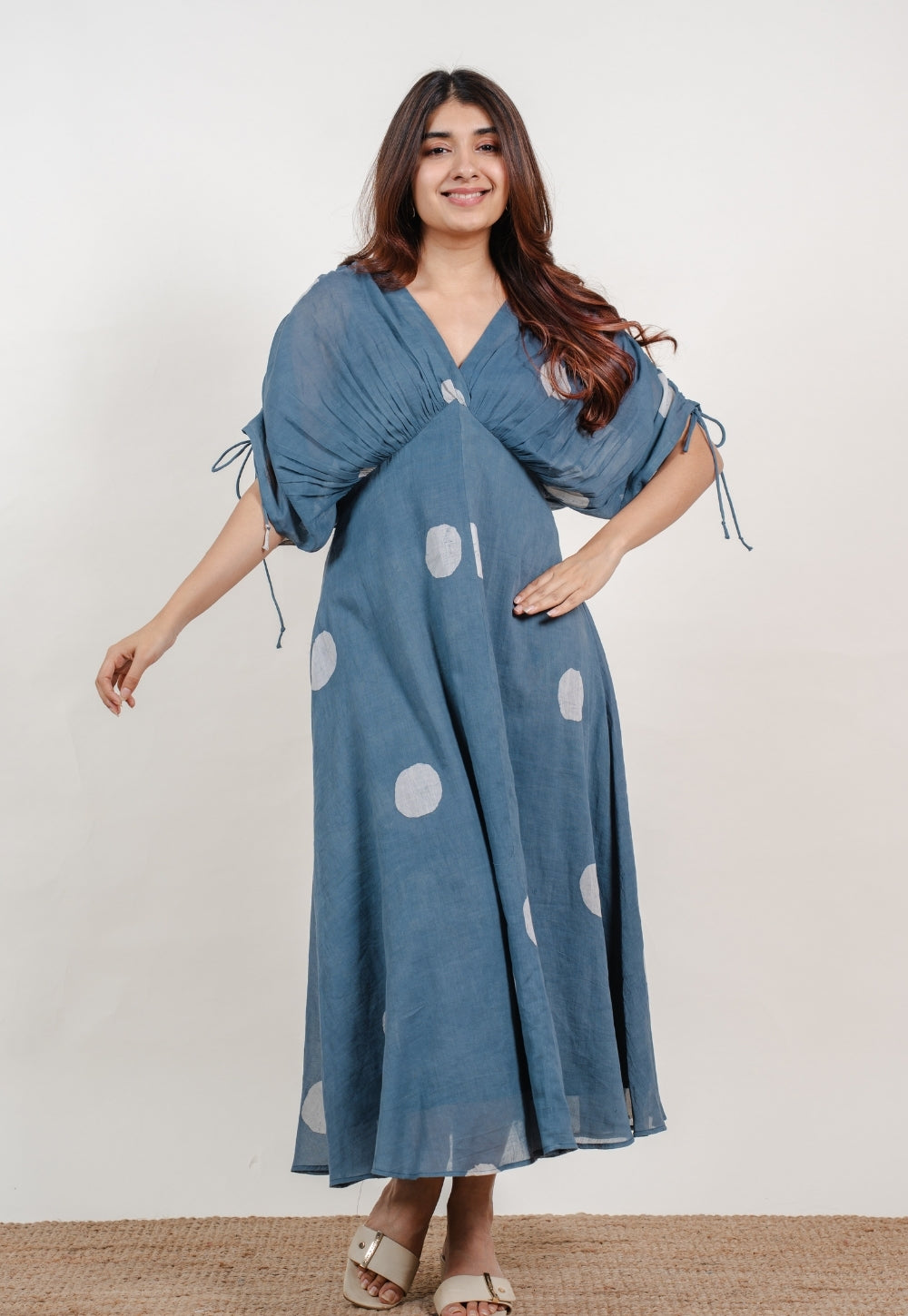 Shifa Blue Batik MulMul A Line Dress