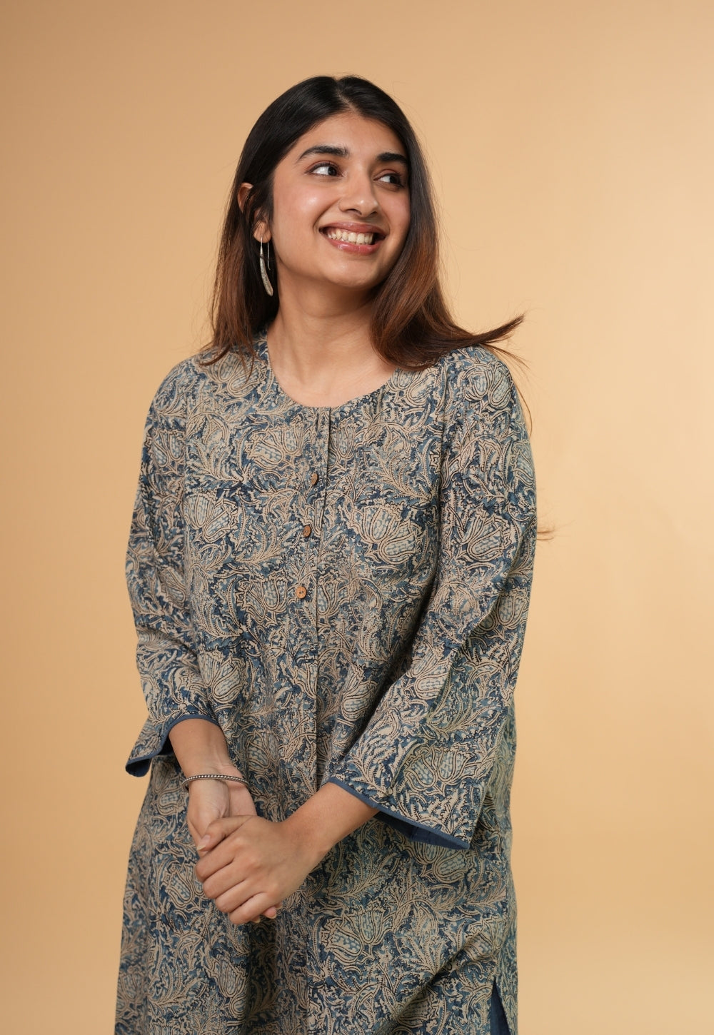 Daniya Blue Kalamkari Cotton Straight Kurta