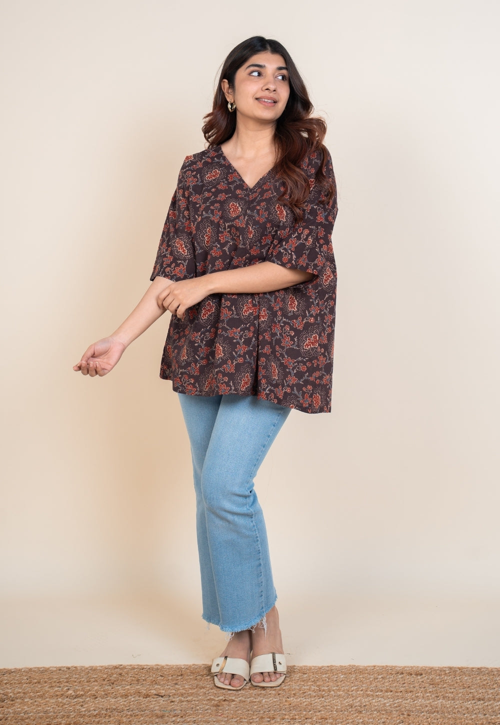 Anshika Red Ajrakh Cotton Anti-Fit Short Top