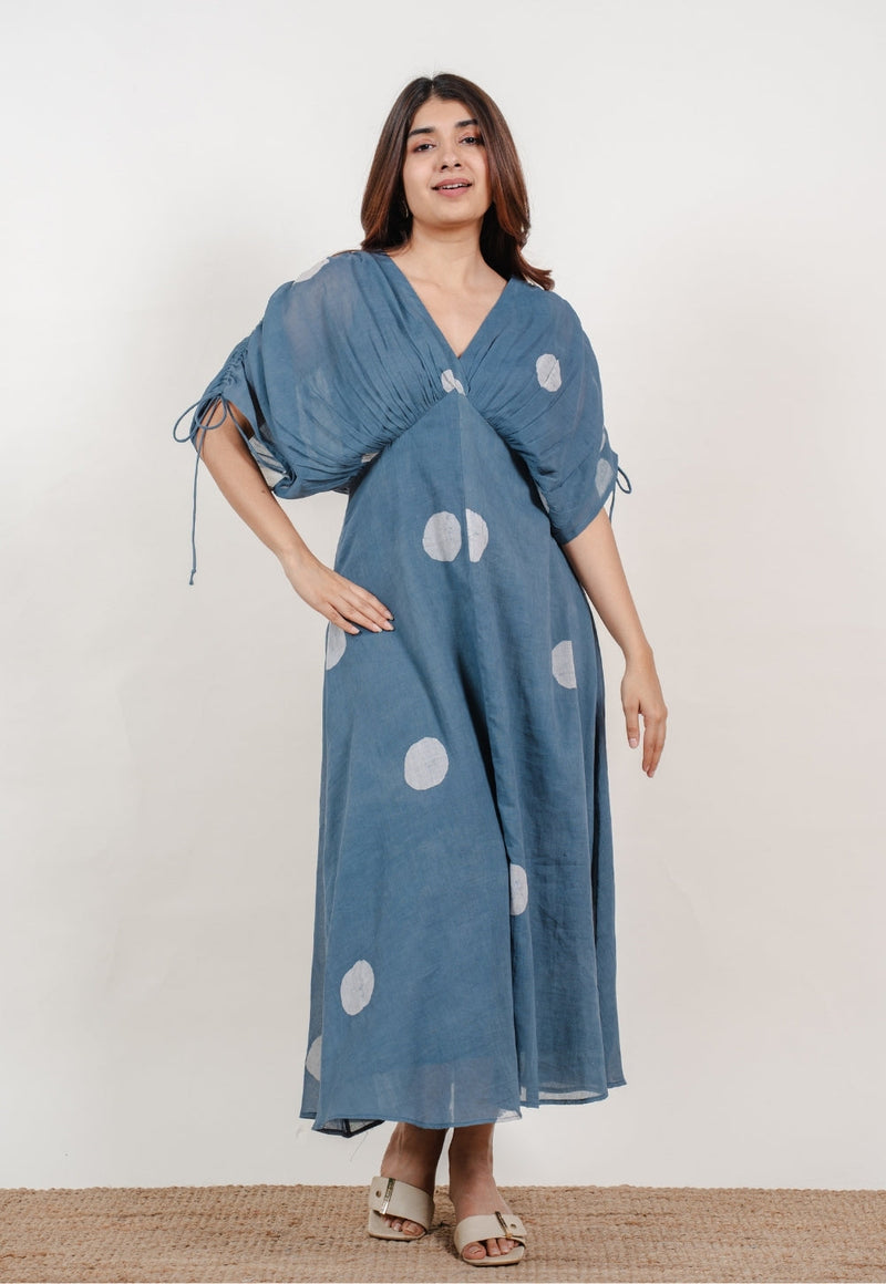 Shifa Blue Batik MulMul A Line Dress