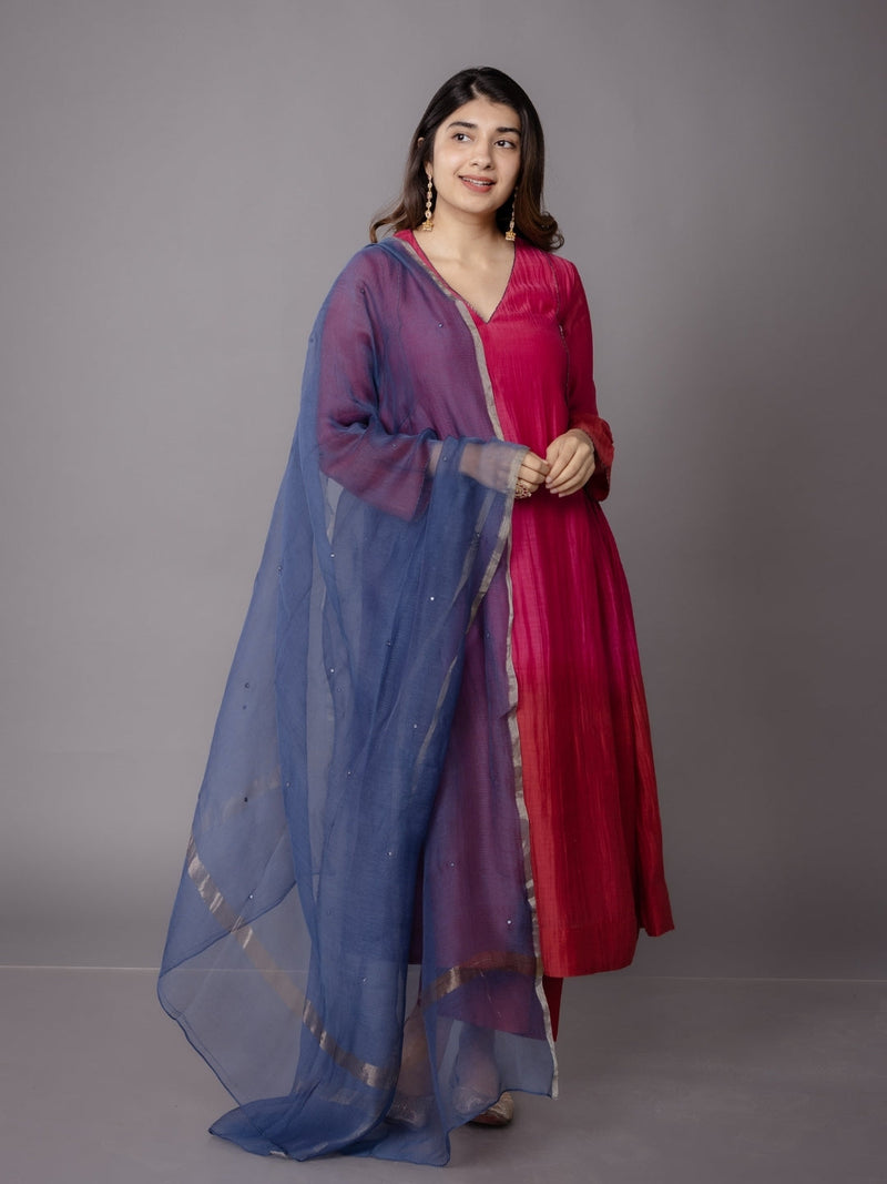 Yashi Red Solid Chanderi Silk Straight Pant