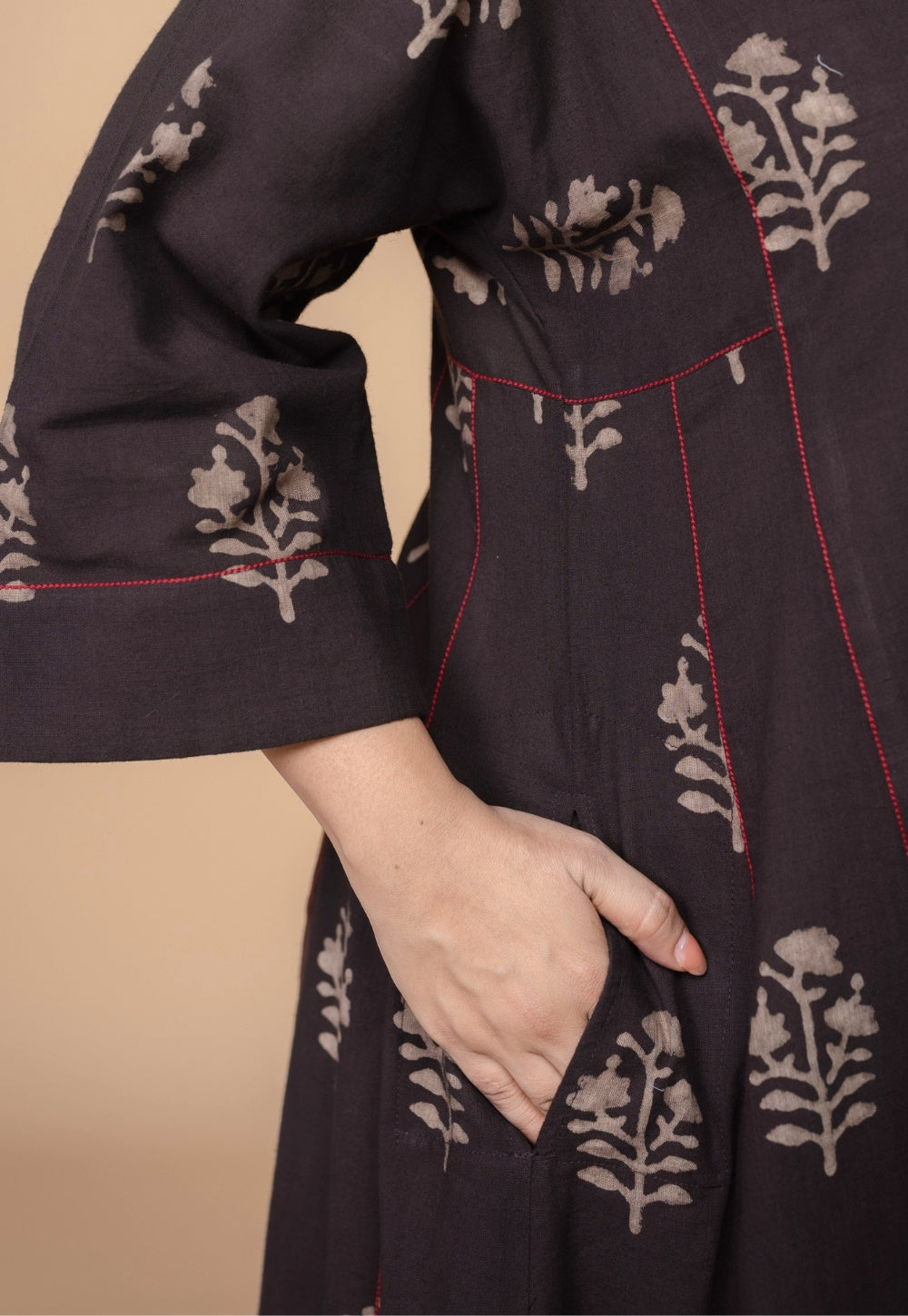 Disha Brown Dabu Slub Cotton Jhabbha Kali Kurta