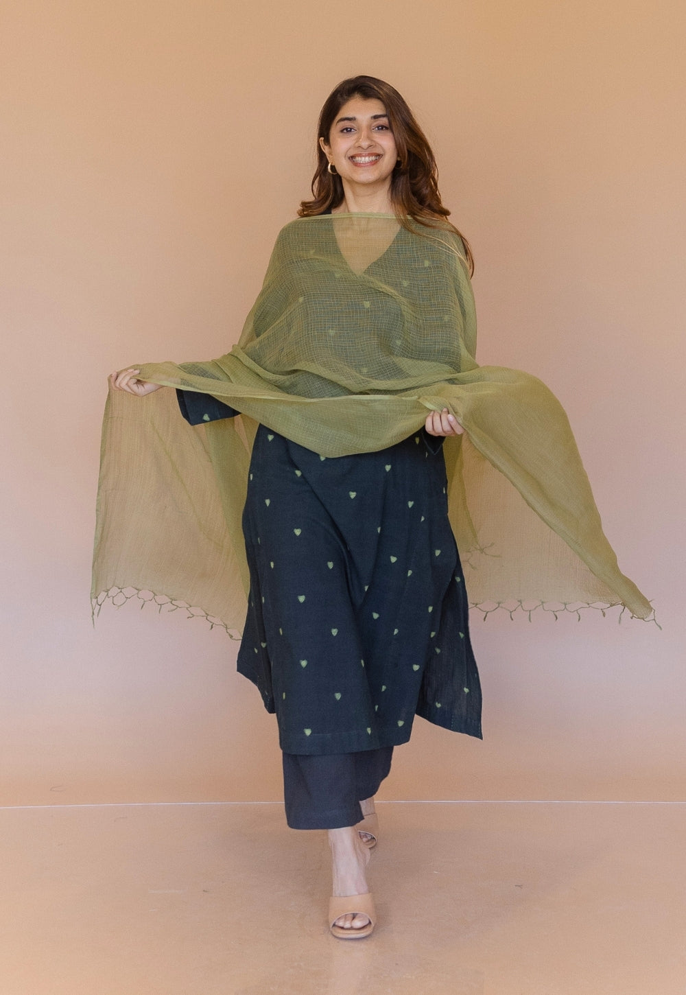 Ritika Green Dabu Cotton Jhabbha Kali Kurta