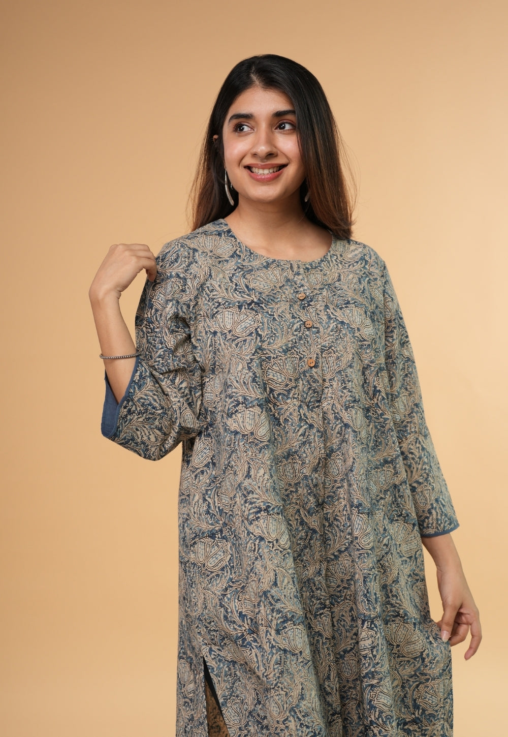 Daniya Blue Kalamkari Cotton Straight Kurta
