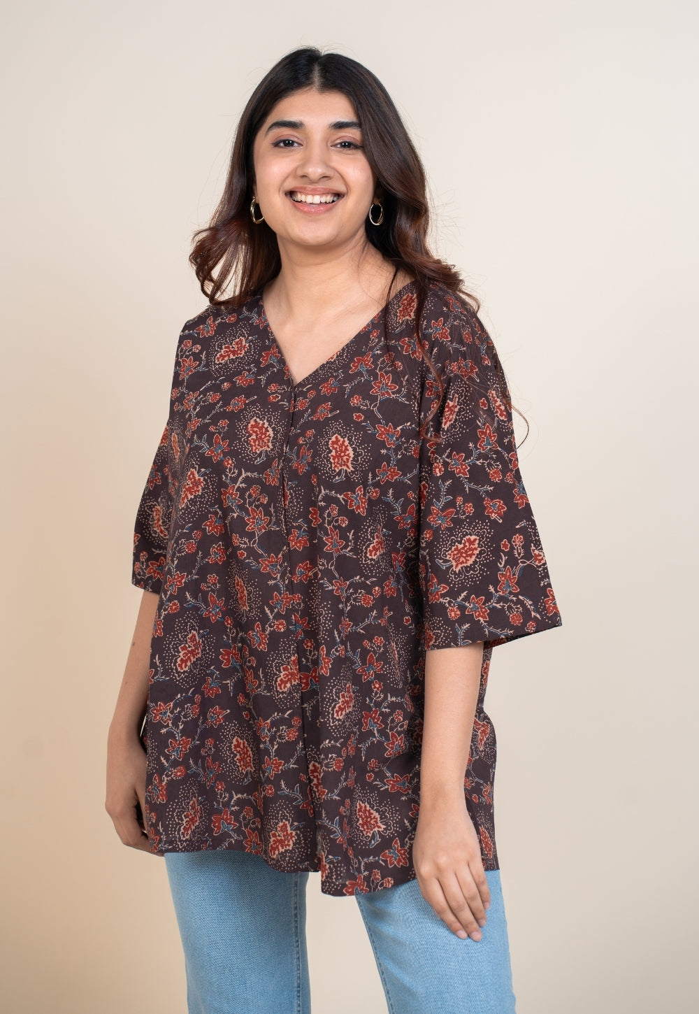 Anshika Red Ajrakh Cotton Anti-Fit Short Top