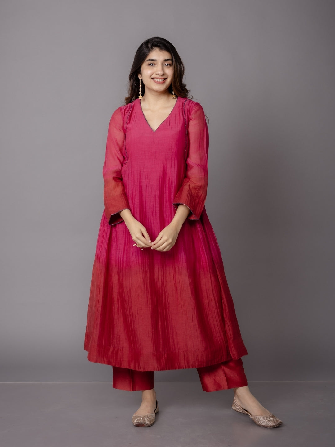Yashi Red Solid Chanderi Silk Straight Pant
