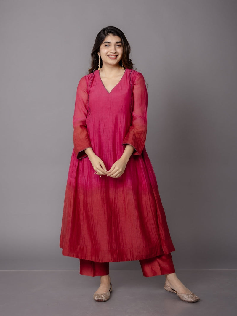 Yashi Red Solid Chanderi Silk Straight Pant