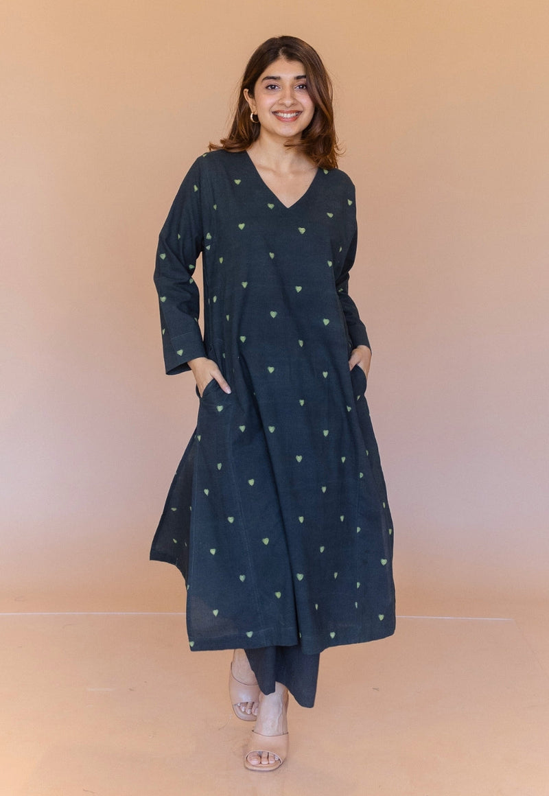 Ritika Green Dabu Cotton Jhabbha Kali Kurta
