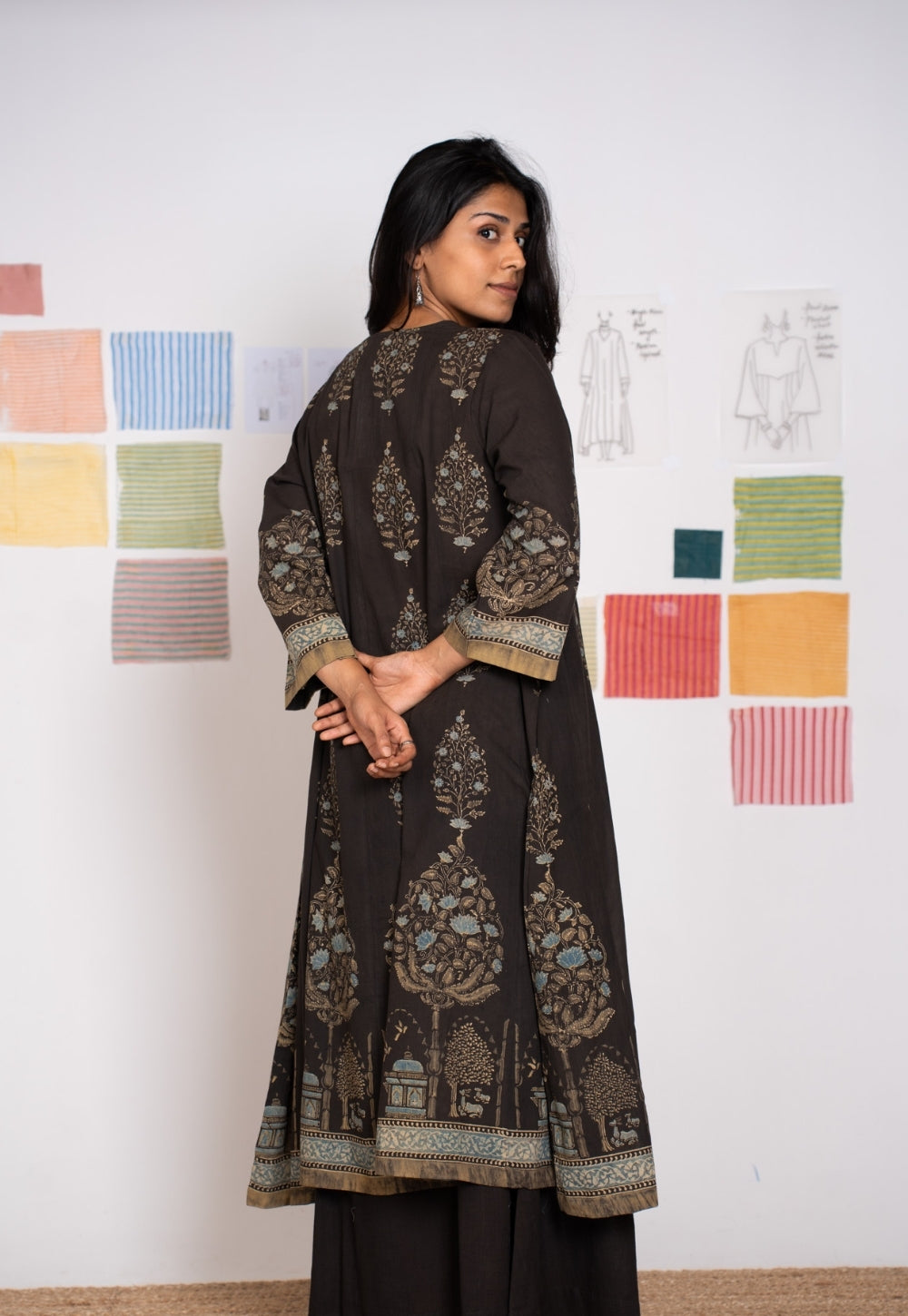 Prisha Black Ajrakh Cotton kali Kurta