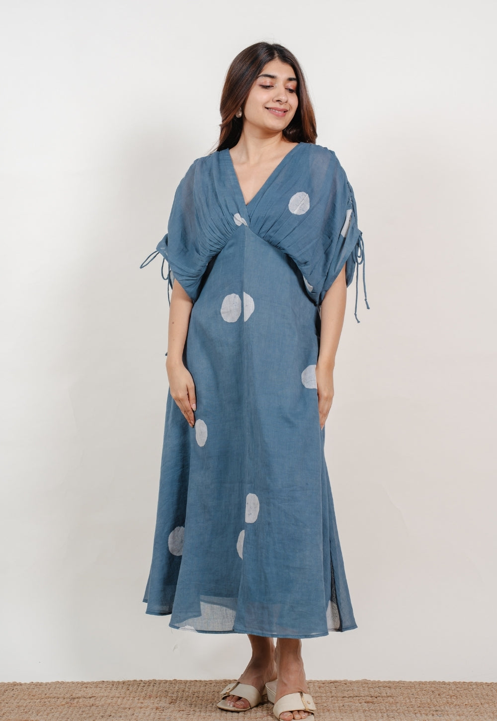 Shifa Blue Batik MulMul A Line Dress