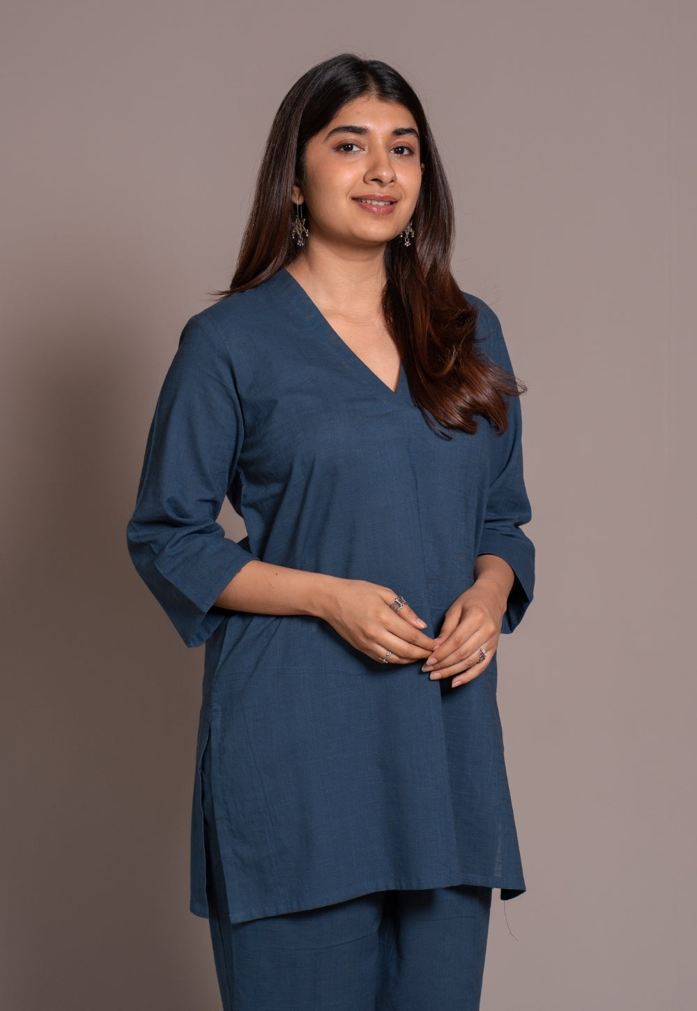 Indigo Solid Slub Cotton Straight Short Top - DyeVerse