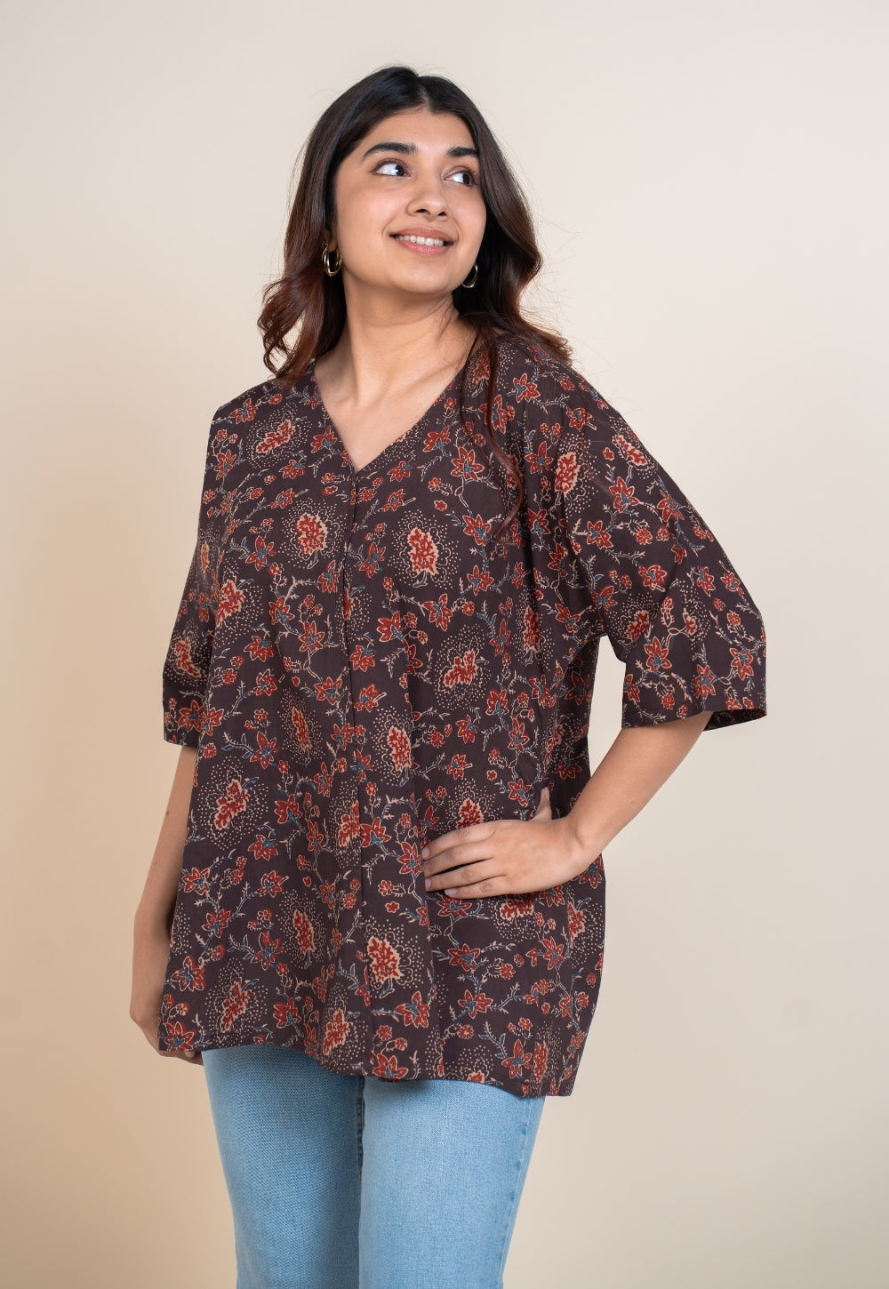 Anshika Red Ajrakh Cotton Anti-Fit Short Top