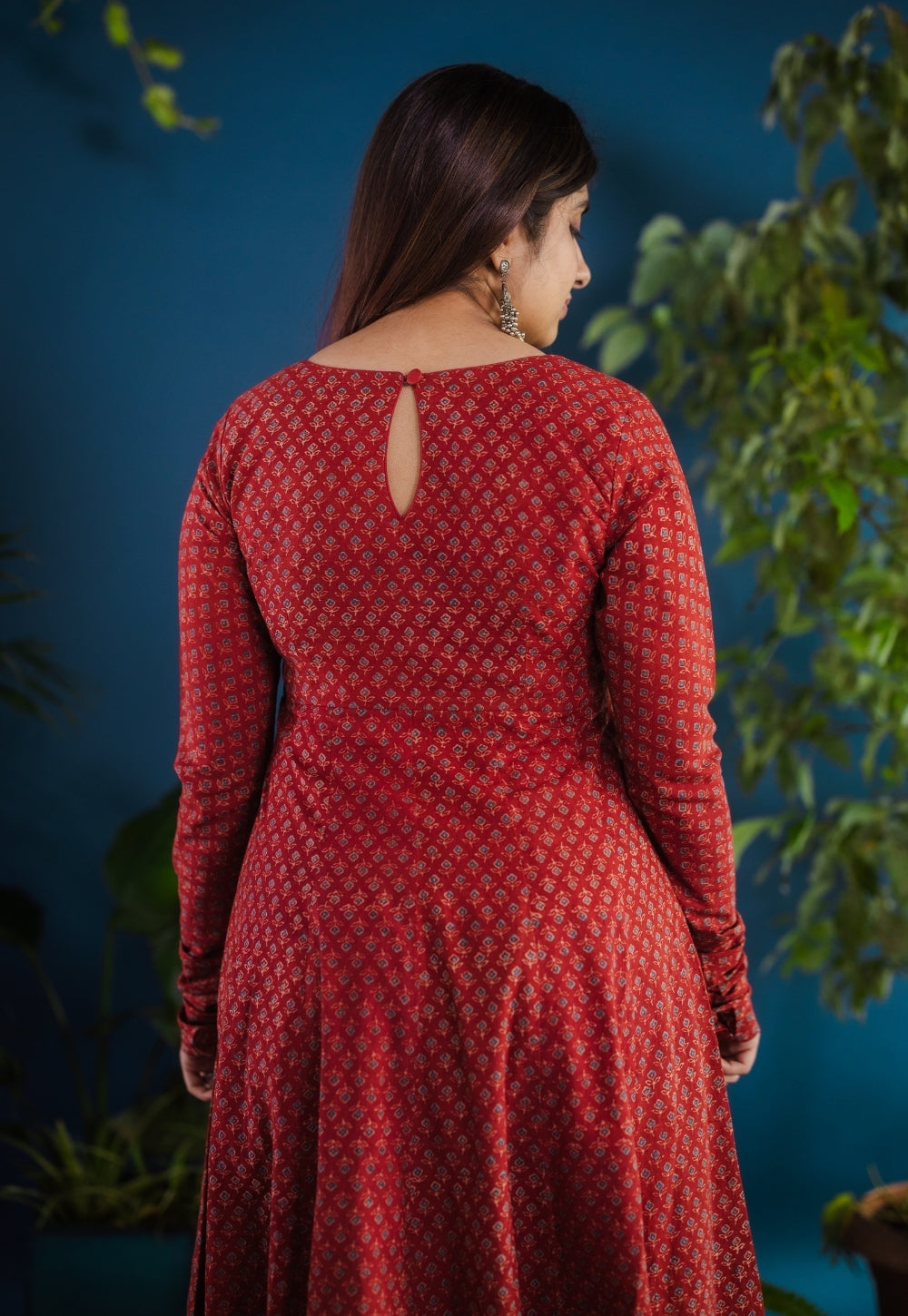 Aniha Red Ajrakh Cotton Kali Kurta