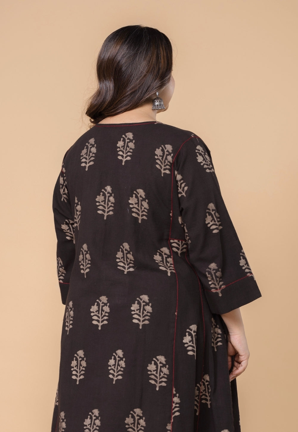 Disha Brown Dabu Slub Cotton Jhabbha Kali Kurta