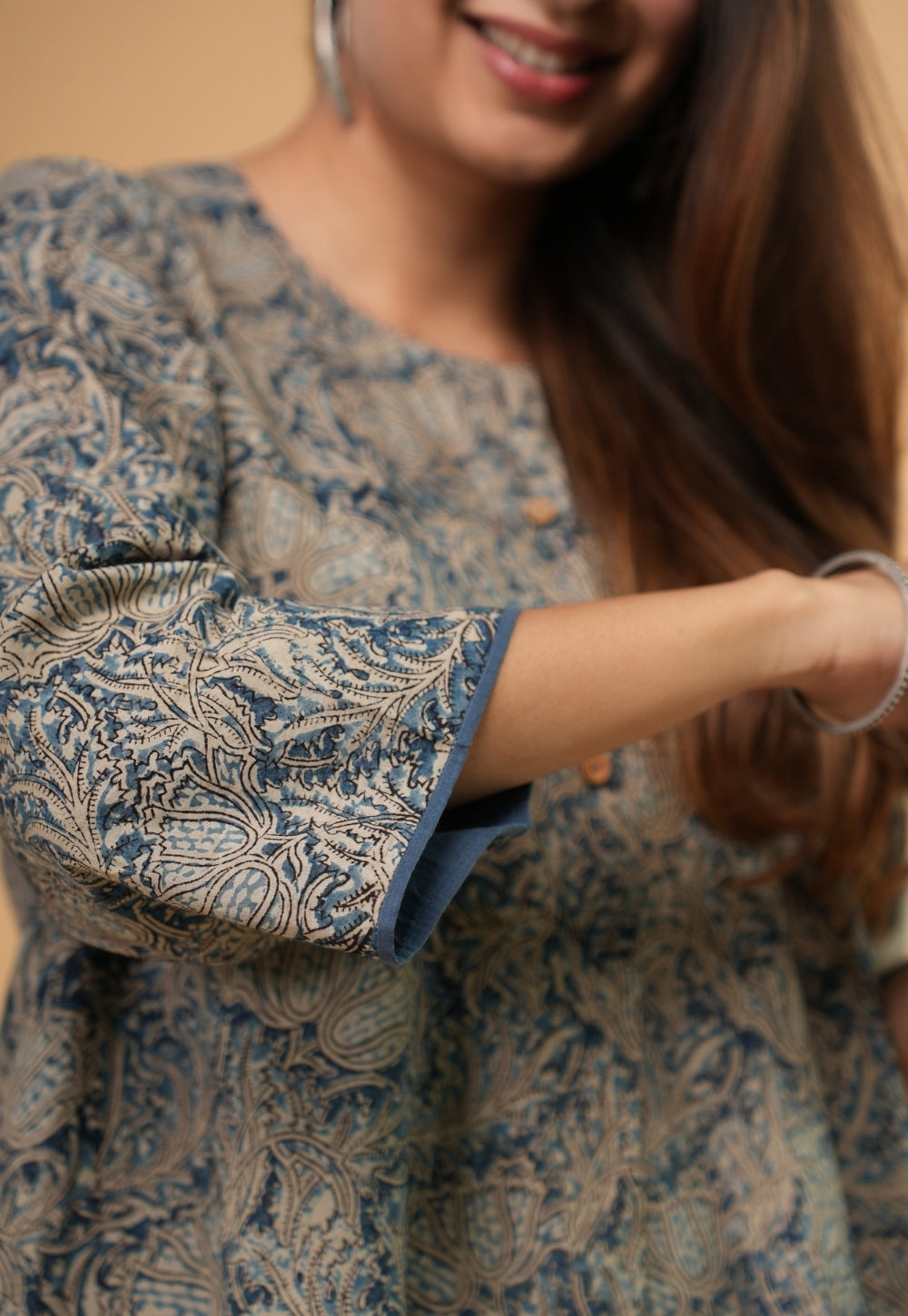Daniya Blue Kalamkari Cotton Straight Kurta