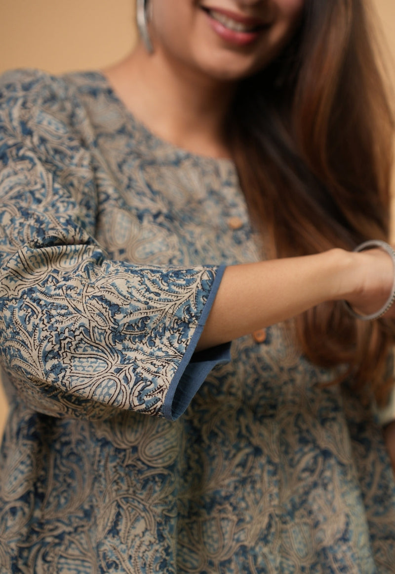 Daniya Blue Kalamkari Cotton Straight Kurta