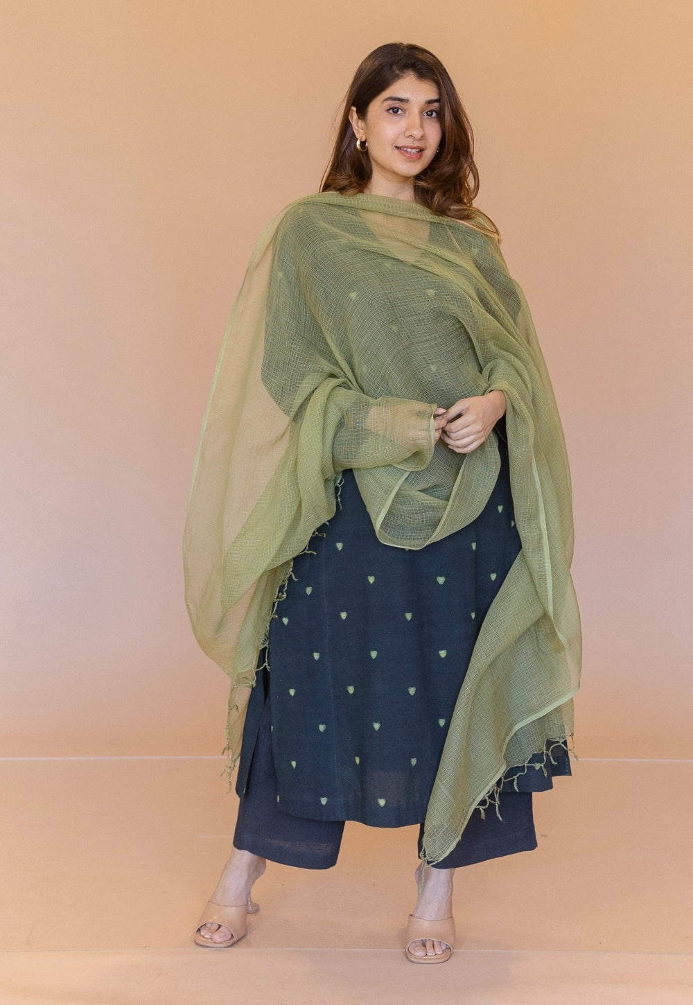 Ritika Green Dabu Cotton Jhabbha Kali Kurta