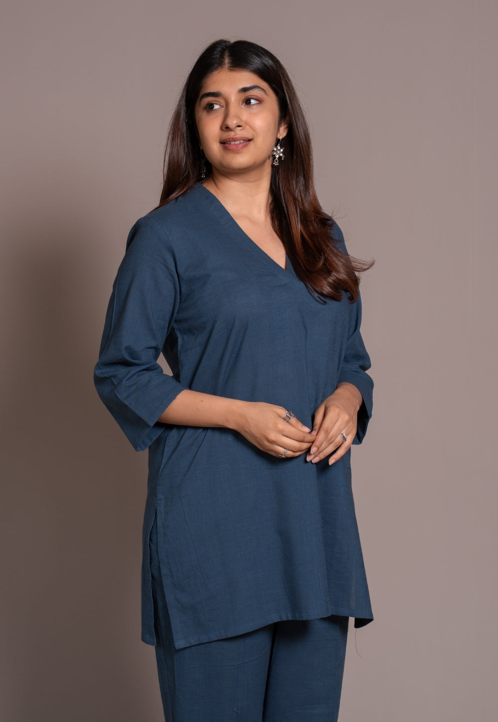 Indigo Solid Slub Cotton Straight Short Top - DyeVerse
